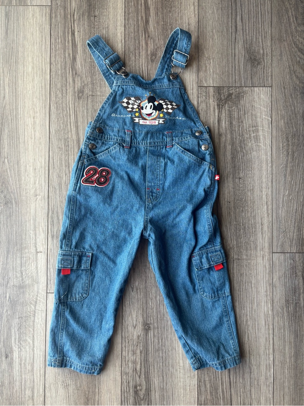 Vintage 90s Original Mickey by Disney 4T Denim Overalls Racing #28